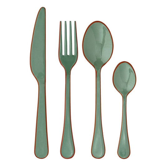 Madam Stoltz Emailliertes Besteck-Set Celadon